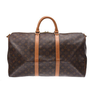 Louis Vuitton Monogram Keepall Bandouliere Brown Leather Boston Bag Strap